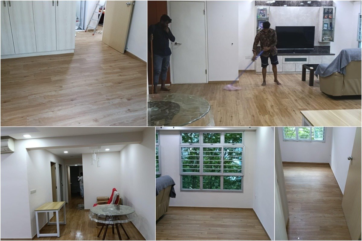 Hacking Old Tiles and proceed Vinyl Flooring For Living room and 3 Bed rooms